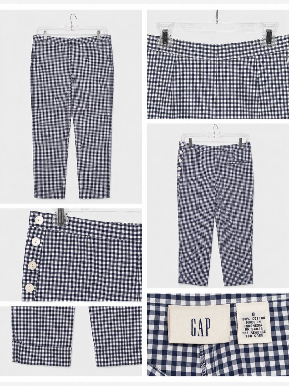 GAP Blue White Gingham Cotton Cropped Pants Size 8
